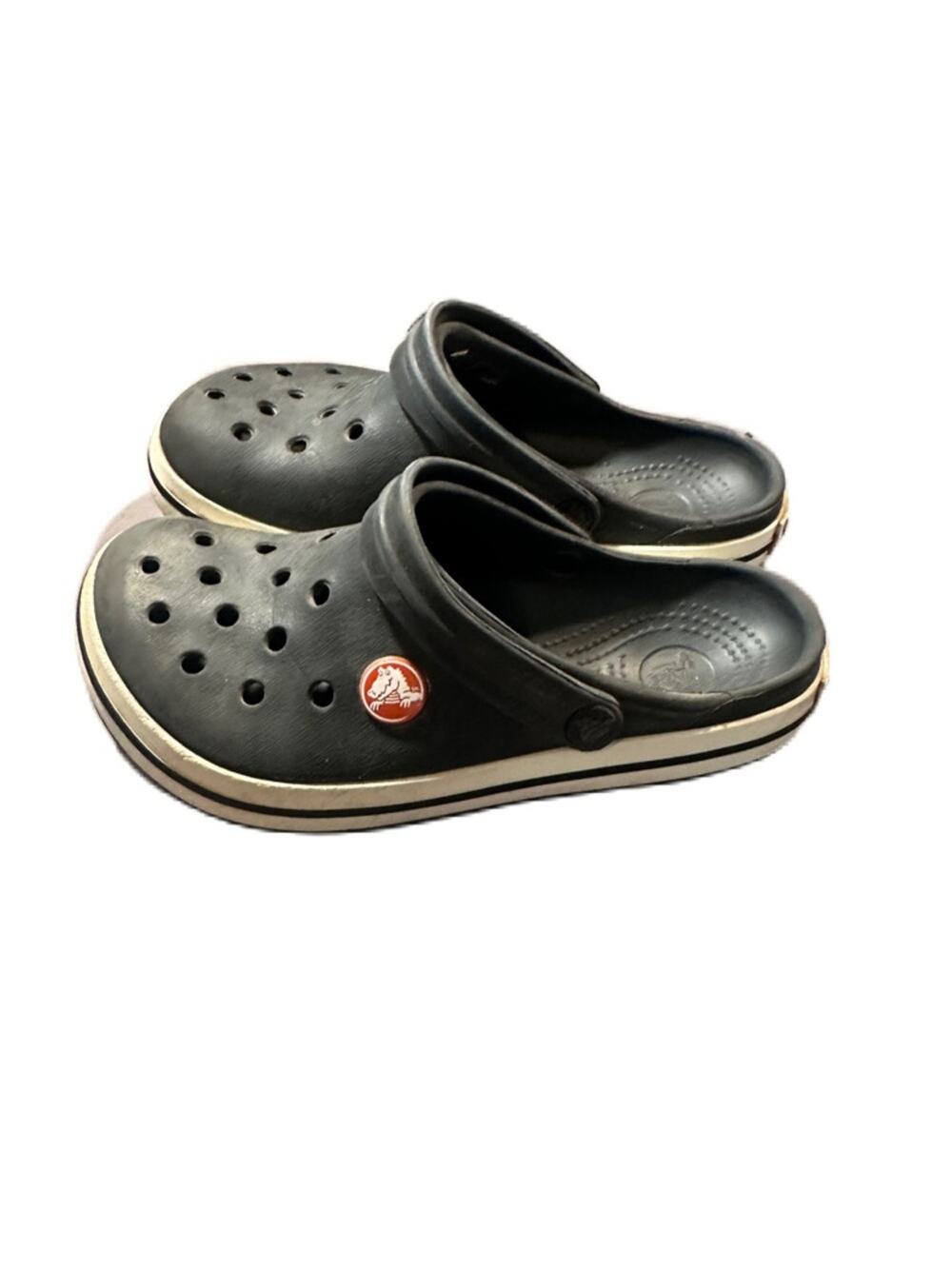 CROCS Crocband Kids Black Clog Sandals with Cream Trim